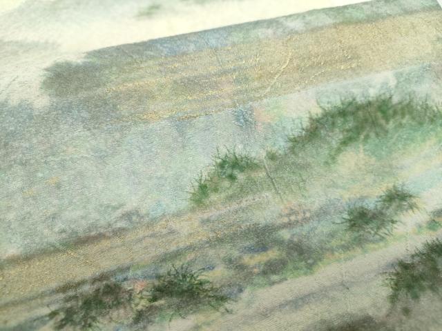 平和屋着物●太鼓柄袋帯　手描き　遠山風景　金彩　正絹　逸品　DAAZ0362ps