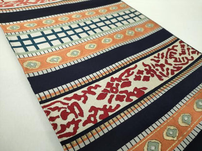 平和屋着物●六通柄　本袋帯　横段花文　金糸　正絹　逸品　DAAZ0386ps