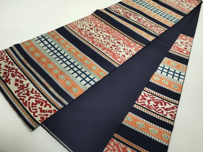 平和屋着物●六通柄　本袋帯　横段花文　金糸　正絹　逸品　DAAZ0386ps