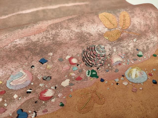 平和屋着物●太鼓柄袋帯 唐織 海辺 貝殻 金銀糸 引箔 正絹 逸品 DAAZ0399ps