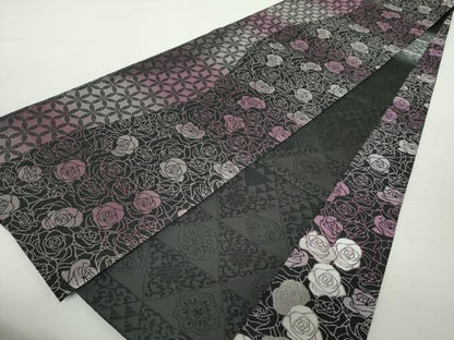 平和屋着物●両面 全通柄袋帯 薔薇 黒地 正絹 逸品 未使用 DAAZ0401ps