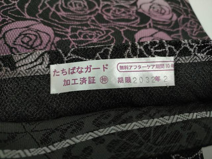 平和屋着物●両面 全通柄袋帯 薔薇 黒地 正絹 逸品 未使用 DAAZ0401ps