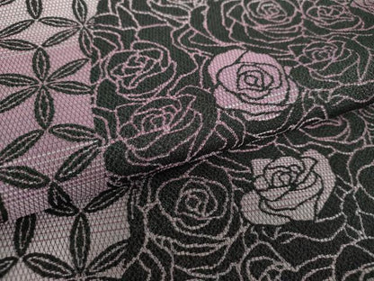 平和屋着物●両面 全通柄袋帯 薔薇 黒地 正絹 逸品 未使用 DAAZ0401ps