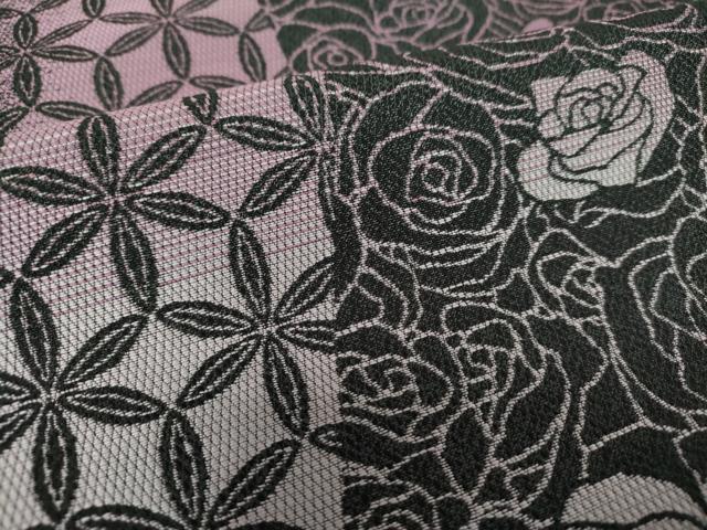 平和屋着物●両面 全通柄袋帯 薔薇 黒地 正絹 逸品 未使用 DAAZ0401ps