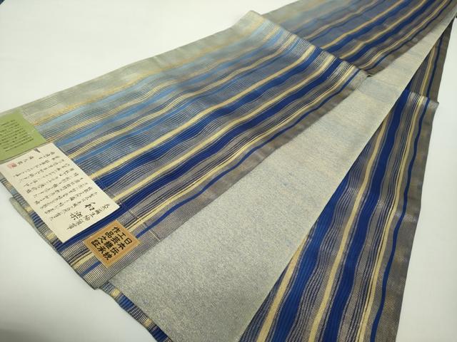 平和屋着物▽西陣 全通柄袋帯 スリーシーズン帯 春 夏 秋 天然繭生紬 和楽 間道 金糸 証紙付き 正絹 逸品 未使用 DAAZ0441ps