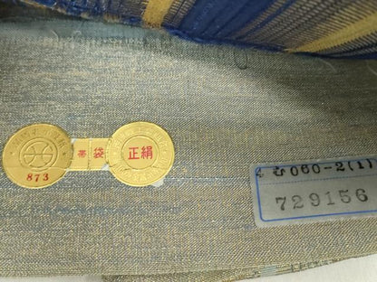 平和屋着物▽西陣 全通柄袋帯 スリーシーズン帯 春 夏 秋 天然繭生紬 和楽 間道 金糸 証紙付き 正絹 逸品 未使用 DAAZ0441ps