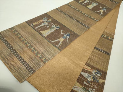 平和屋着物▽六通柄袋帯 スリーシーズン帯 春 夏 秋 パピルス王 金銀糸 正絹 逸品 DAAZ0454ps