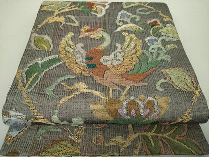 平和屋着物▽中国三大刺繍 相良刺繍 六通柄袋帯 スリーシーズン帯 春 夏 秋 櫛織り 鳳凰更紗花文 金銀糸 正絹 逸品 DAAZ0455ps
