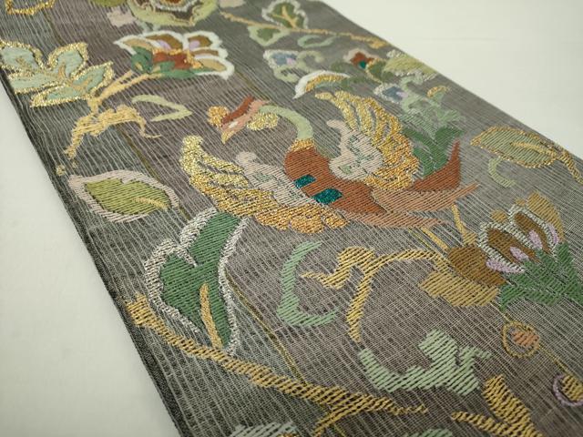 平和屋着物▽中国三大刺繍 相良刺繍 六通柄袋帯 スリーシーズン帯 春 夏 秋 櫛織り 鳳凰更紗花文 金銀糸 正絹 逸品 DAAZ0455ps