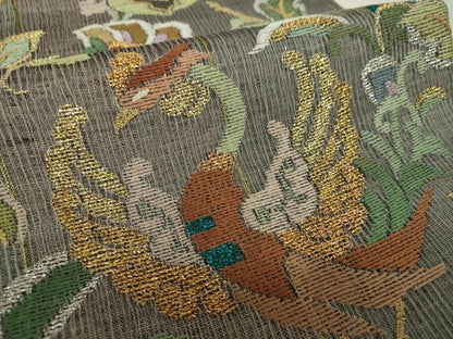 平和屋着物▽中国三大刺繍 相良刺繍 六通柄袋帯 スリーシーズン帯 春 夏 秋 櫛織り 鳳凰更紗花文 金銀糸 正絹 逸品 DAAZ0455ps