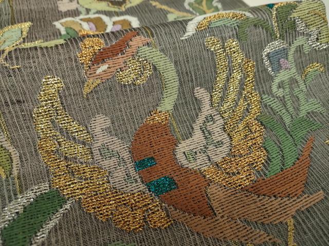 平和屋着物▽中国三大刺繍 相良刺繍 六通柄袋帯 スリーシーズン帯 春 夏 秋 櫛織り 鳳凰更紗花文 金銀糸 正絹 逸品 DAAZ0455ps