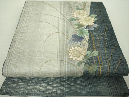 平和屋着物▽太鼓柄袋帯 スリーシーズン帯 春 夏 秋 すくい織 草花文 金彩 正絹 逸品 DAAZ0457ps