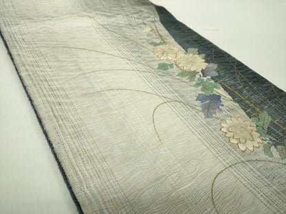 平和屋着物▽太鼓柄袋帯 スリーシーズン帯 春 夏 秋 すくい織 草花文 金彩 正絹 逸品 DAAZ0457ps