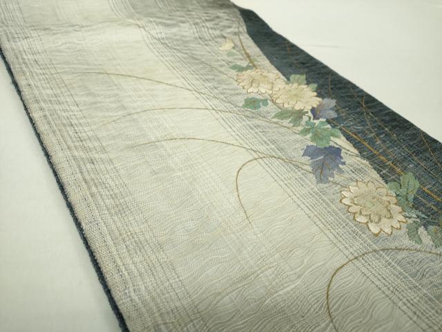 平和屋着物▽太鼓柄袋帯 スリーシーズン帯 春 夏 秋 すくい織 草花文 金彩 正絹 逸品 DAAZ0457ps