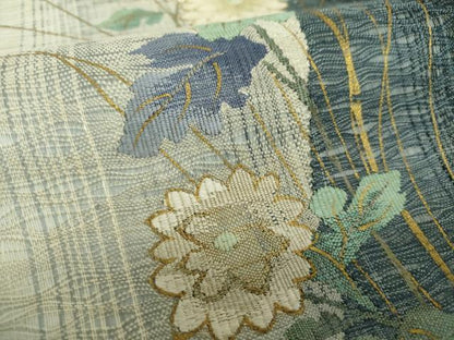 平和屋着物▽太鼓柄袋帯 スリーシーズン帯 春 夏 秋 すくい織 草花文 金彩 正絹 逸品 DAAZ0457ps