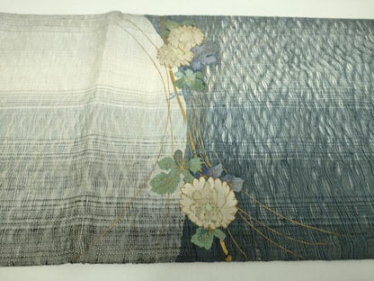 平和屋着物▽太鼓柄袋帯 スリーシーズン帯 春 夏 秋 すくい織 草花文 金彩 正絹 逸品 DAAZ0457ps