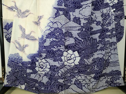 平和屋着物●名門　藤娘きぬたや・総絞り　振袖　流水飛鶴吉祥花文　正絹　逸品　DAAZ0487ps