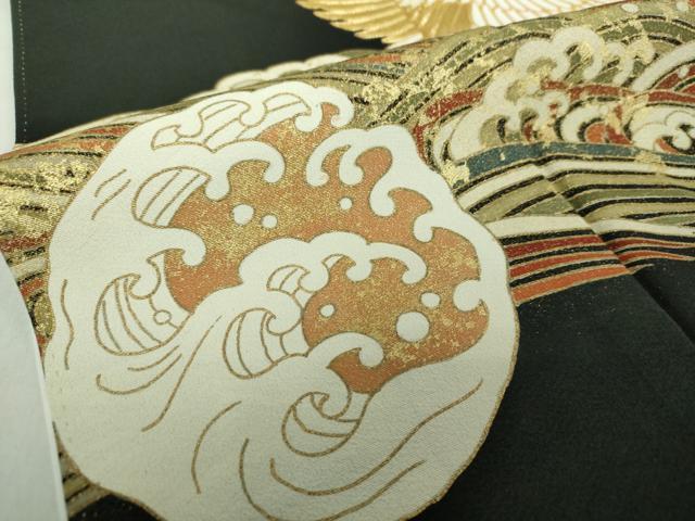 平和屋着物●豪華黒留袖　駒刺繍　立波鶴の丸　金彩　正絹　逸品　DAAZ0489ps