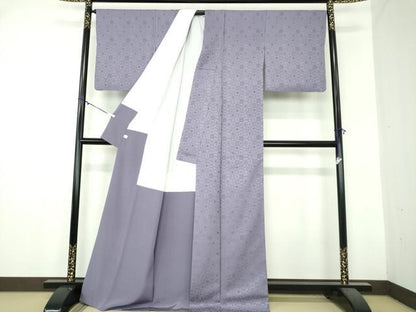 平和屋着物●上質な色無地　作家物　市松宝尽くし地紋　濃鼠色　鈴乃屋扱い　正絹　逸品　DAAZ0491ps