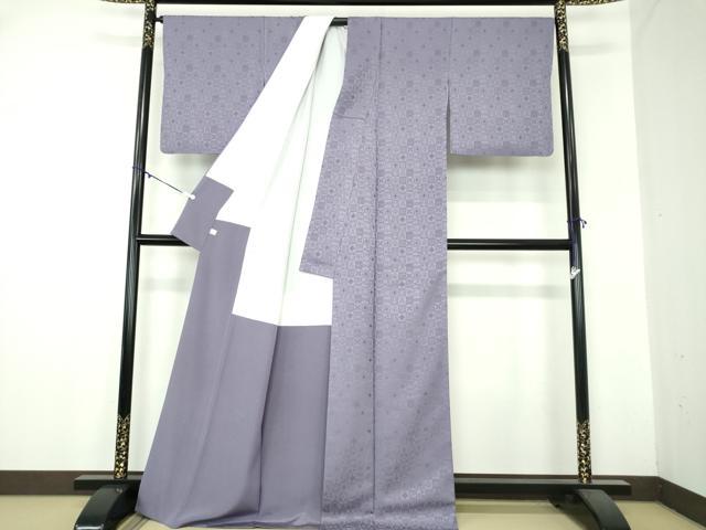 平和屋着物●上質な色無地　作家物　市松宝尽くし地紋　濃鼠色　鈴乃屋扱い　正絹　逸品　DAAZ0491ps