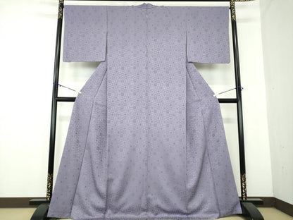 平和屋着物●上質な色無地　作家物　市松宝尽くし地紋　濃鼠色　鈴乃屋扱い　正絹　逸品　DAAZ0491ps