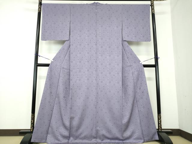 平和屋着物●上質な色無地　作家物　市松宝尽くし地紋　濃鼠色　鈴乃屋扱い　正絹　逸品　DAAZ0491ps