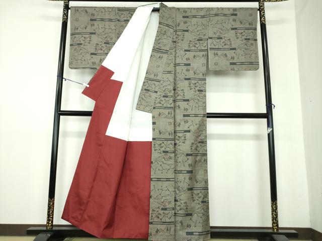 平和屋着物●本場大島紬 7マルキ 横段風景文 正絹 逸品 未使用 DAAZ0510ps