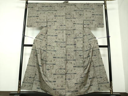 平和屋着物●本場大島紬 7マルキ 横段風景文 正絹 逸品 未使用 DAAZ0510ps