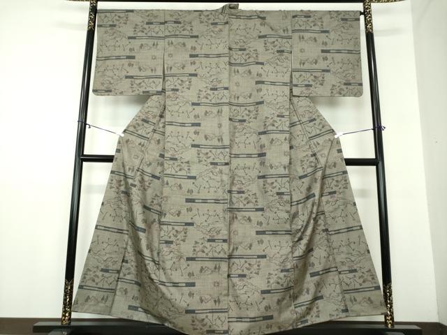平和屋着物●本場大島紬 7マルキ 横段風景文 正絹 逸品 未使用 DAAZ0510ps