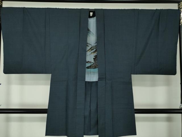 平和屋着物●男性　本場大島紬　アンサンブル　長羽織　亀甲柄　反端付き　正絹　逸品　DAAZ0517ps