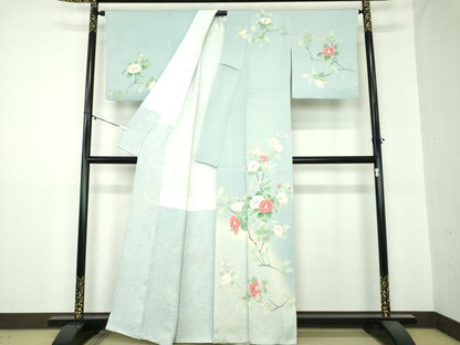 平和屋着物●京友禅の第一人者 松井青々 訪問着 駒刺繍 枝椿 暈し染め 金糸 正絹 逸品 DAAZ0529ps