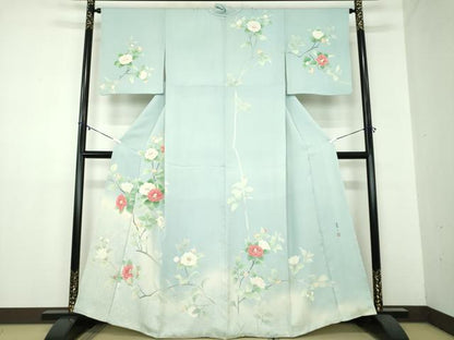 平和屋着物●京友禅の第一人者 松井青々 訪問着 駒刺繍 枝椿 暈し染め 金糸 正絹 逸品 DAAZ0529ps
