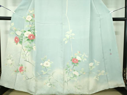 平和屋着物●京友禅の第一人者 松井青々 訪問着 駒刺繍 枝椿 暈し染め 金糸 正絹 逸品 DAAZ0529ps