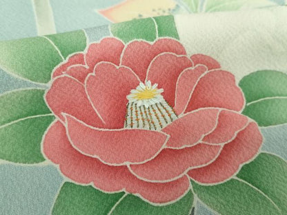 平和屋着物●京友禅の第一人者 松井青々 訪問着 駒刺繍 枝椿 暈し染め 金糸 正絹 逸品 DAAZ0529ps