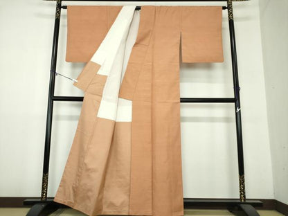 平和屋着物●結城紬　色無地　深支子色　正絹　逸品　DAAZ0539ps