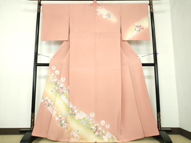 平和屋着物●訪問着 友禅 宝尽くし 雪輪飛鶴花文 暈し染め 正絹 逸品 DAAZ0546ps
