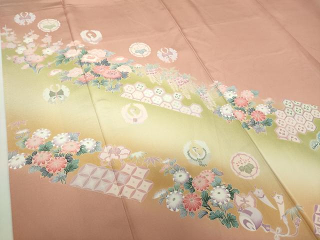 平和屋着物●訪問着 友禅 宝尽くし 雪輪飛鶴花文 暈し染め 正絹 逸品 DAAZ0546ps