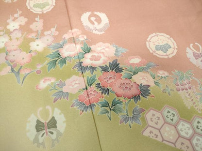 平和屋着物●訪問着 友禅 宝尽くし 雪輪飛鶴花文 暈し染め 正絹 逸品 DAAZ0546ps