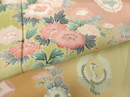 平和屋着物●訪問着 友禅 宝尽くし 雪輪飛鶴花文 暈し染め 正絹 逸品 DAAZ0546ps