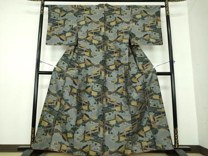 平和屋着物●上質な紬 風景花文 正絹 逸品 DAAZ0547ps