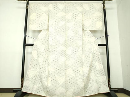 平和屋着物●上質な紬　弥生絞り　麻の葉文様　反端付き　正絹　逸品　未使用　DAAZ0549ps
