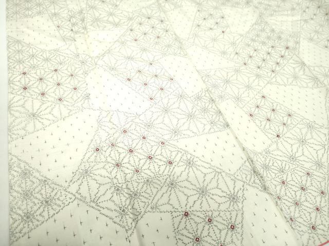 平和屋着物●上質な紬　弥生絞り　麻の葉文様　反端付き　正絹　逸品　未使用　DAAZ0549ps
