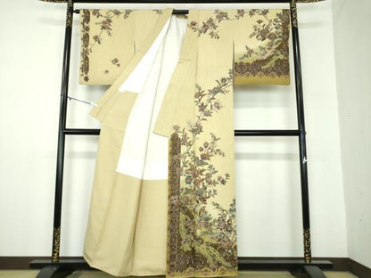 平和屋着物●訪問着 更紗孔雀花文 暈し染め 金彩 正絹 逸品 DAAZ0567ps
