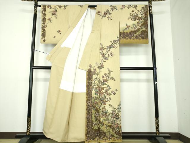 平和屋着物●訪問着 更紗孔雀花文 暈し染め 金彩 正絹 逸品 DAAZ0567ps