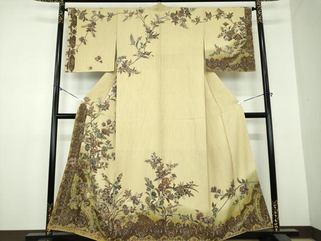 平和屋着物●訪問着 更紗孔雀花文 暈し染め 金彩 正絹 逸品 DAAZ0567ps