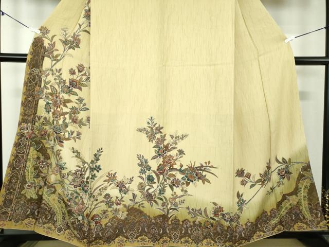 平和屋着物●訪問着 更紗孔雀花文 暈し染め 金彩 正絹 逸品 DAAZ0567ps