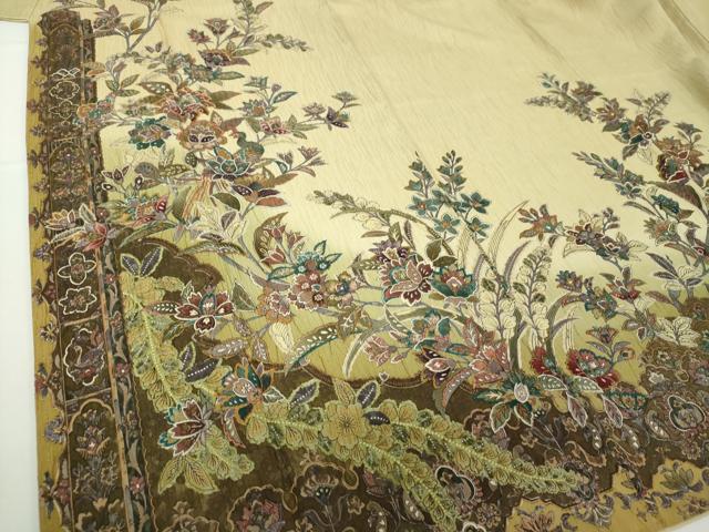 平和屋着物●訪問着 更紗孔雀花文 暈し染め 金彩 正絹 逸品 DAAZ0567ps