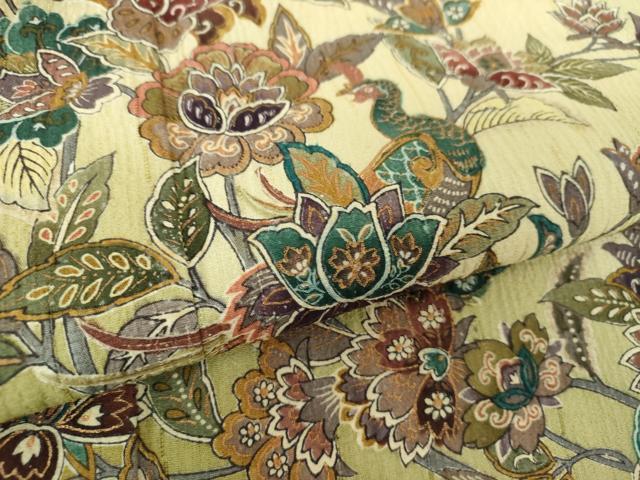 平和屋着物●訪問着 更紗孔雀花文 暈し染め 金彩 正絹 逸品 DAAZ0567ps