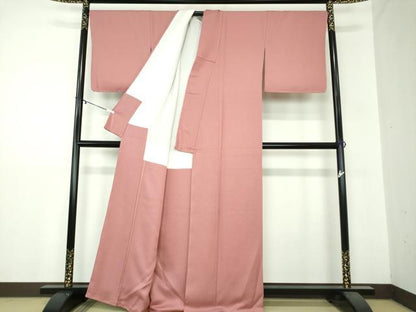 平和屋着物●上質な色無地　霞地紋　長春色　正絹　逸品　未使用　DAAZ0578ps
