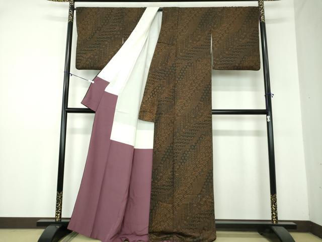 平和屋着物●訪問着　名物裂花文　笹蔓緞子　黒地　正絹　逸品　DAAZ0581ps